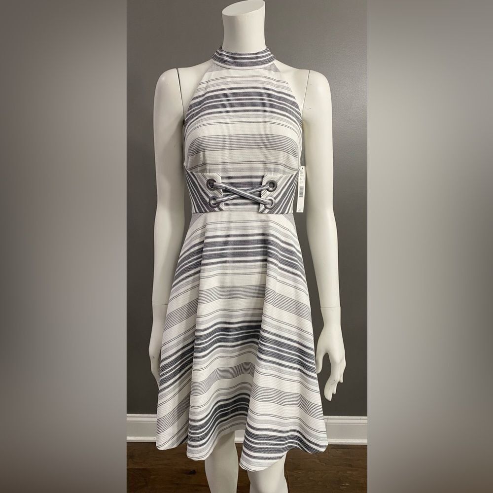 NWT Antonio Melani  striped halter dress w/sewn-on front belt sleeveless Size 0